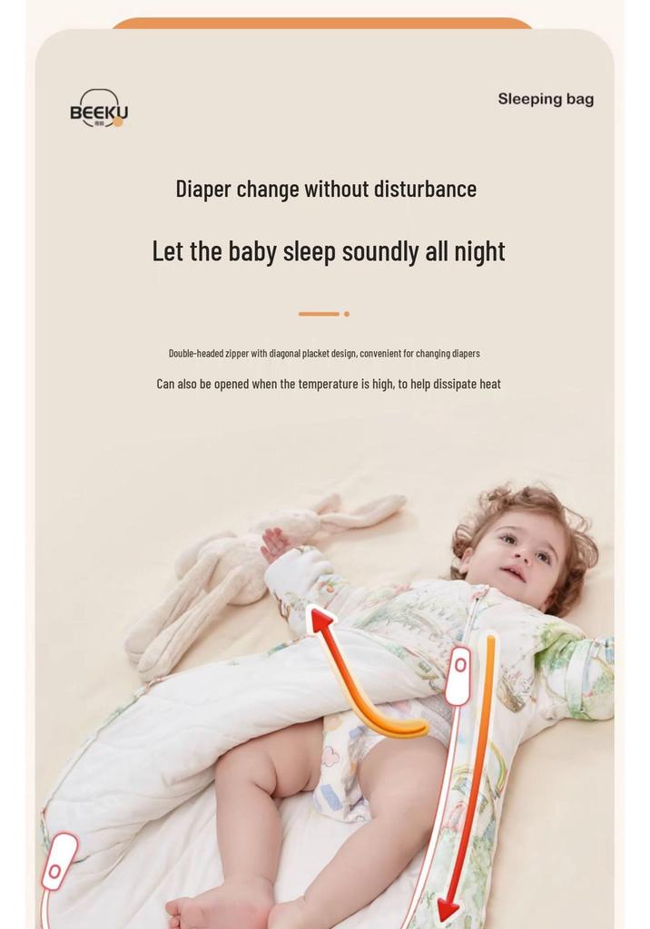 Beikoo Baby Sleep Bag: All-in-One Anti-Kick Quilt, Pure Cotton, Temperature Regulating, for Spring/Autumn/Winter, A-Class Pajamas.