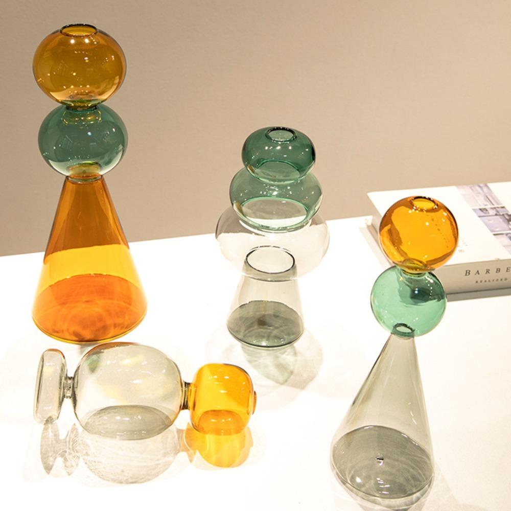 European Style Minimalist Colored Glass Double-layer Transparent Vase Creative Desktop Hydroponic Vase Home Decoration