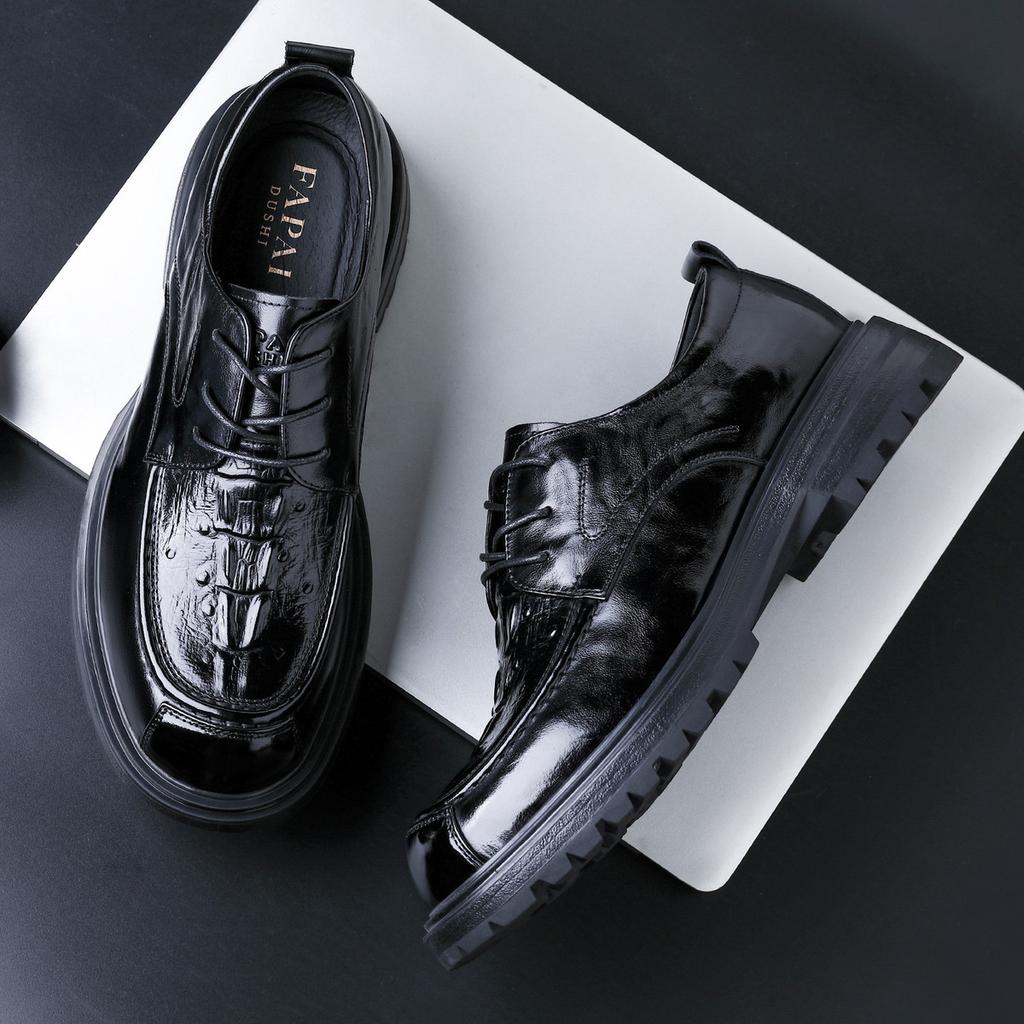 2025 round head men's business leather shoes British style derby shoes first layer cowhide trend versatile wedding shoes black