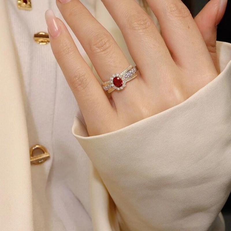 New Fashion Lab Ruby Full Zircon Ring For Women Upscale Eternity Ring Jewelry Wedding Engagement Party Anniversary Birthday Gift