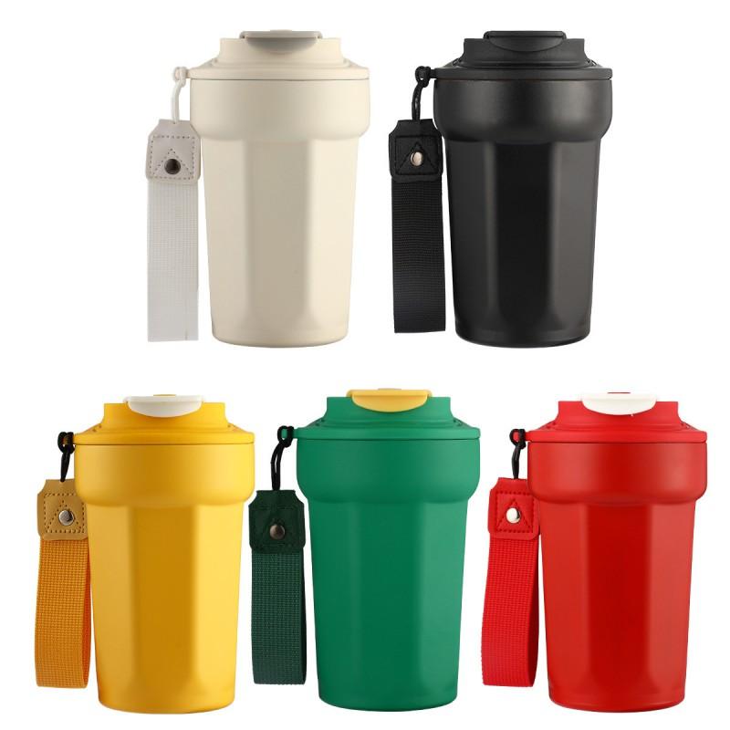 Stainless Steel Vacuum Insulated Travel Mug 450ml With Handle Rope Office Outdoor Commute Men Women