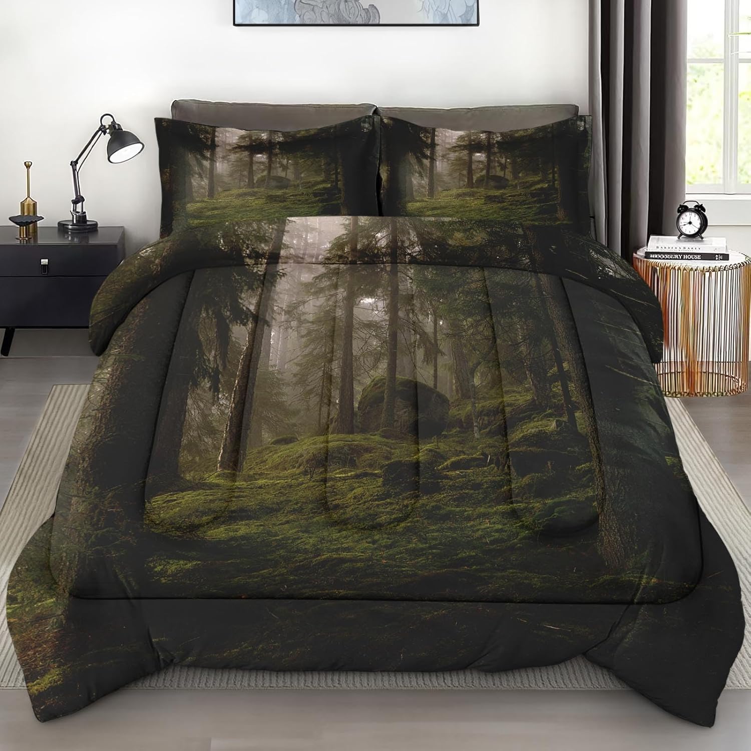 

Comforter Set Full Size Tree Forest Soft 3 Pcs Bedding for Kids Adults Mystic Comforter Set with 2 Pillowcases for Bed Decor EU Twin(135x200cm)