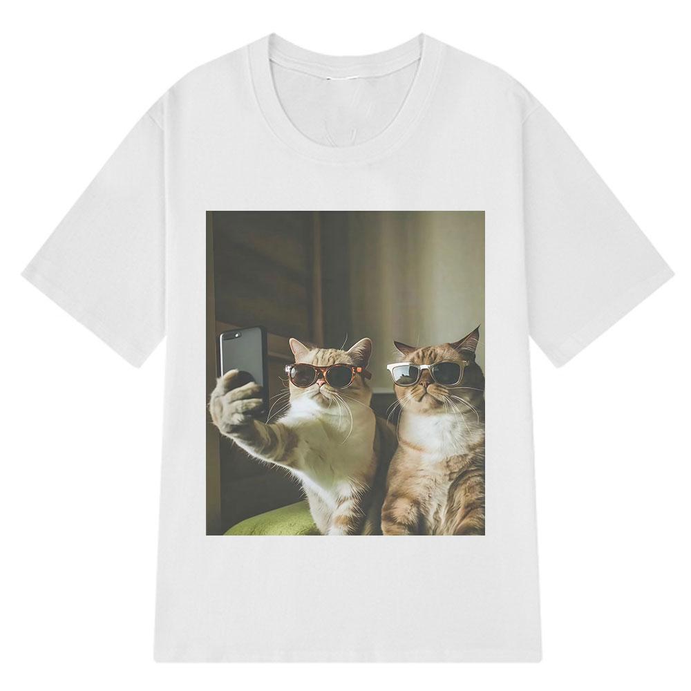 

Fashion Vintage Selfie Buddy Funny Cat Meme T Shirt Unisex Women Harajuku Shortsleeved Cotton Hiphop Casual Tshirts Unisex Clothing 4XL