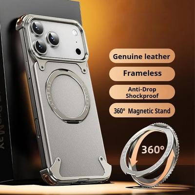 360°Rotating Magnetic Stand Frameless Phone Case For iPhone 17 16 15 14 13 Pro Max For Magsafe Wireless Charge Shockproof Bumper Cover