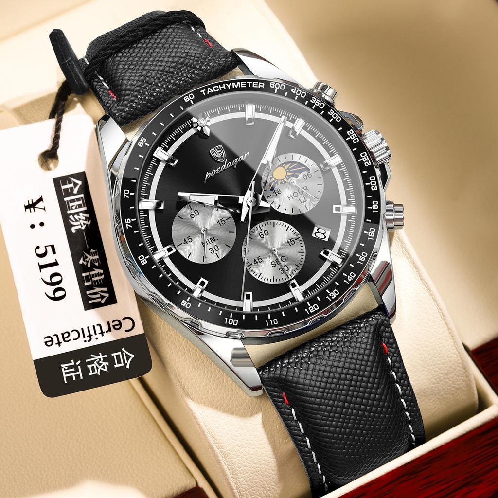 POEDAGAR National Top Swiss Brand New Sports Style Three-Dial Six-Hand Multifunctional Men's Watch