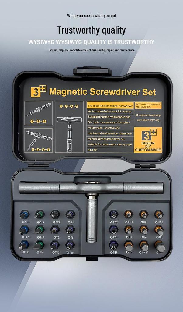 24-in-1 Portable Ratchet Screwdriver Set with S2 Bits for Household Repairs