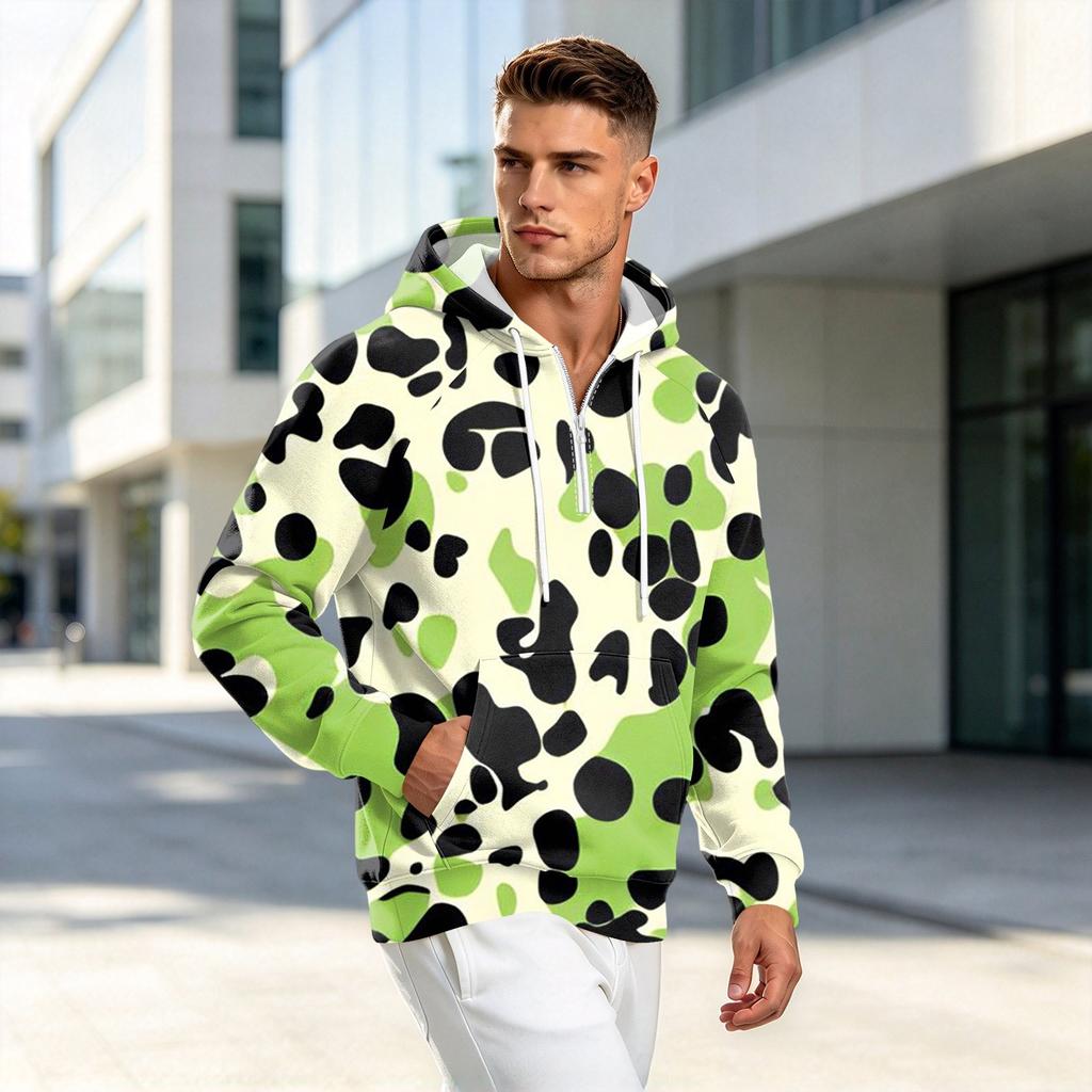 Men's Camouflage Print Zip-Up Hoodie, Casual Loose Fit Long Sleeve Hooded Sweatshirt for Fall Winter