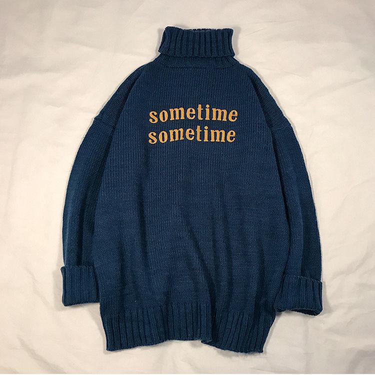 

New Hong Kong-Style Thickened Knit High-Neck Sweater: Trendy, Loose-Fit, Long-Sleeve Winterwear for Couples XL синий