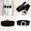 Vintage Korean Style Wide Belt For Dresses With Alloy Buckle And Elastic Waist For Winter Fashion