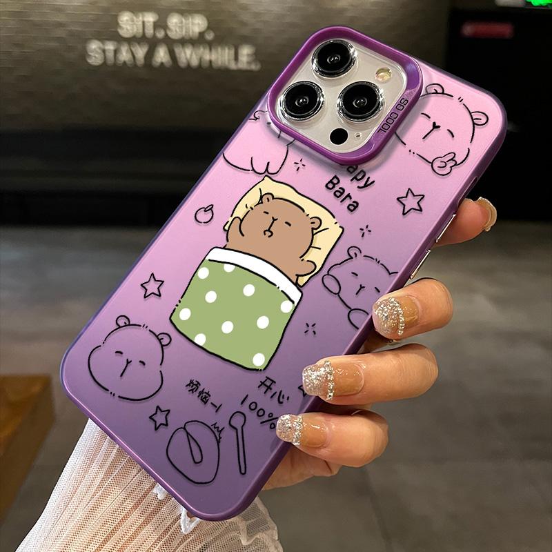 Carina Custodia per Telefono Capibara Tè al Latte Cartoon Placcata Argento IMD per iPhone 17 11 12 13 14 15 16 Pro Max 16E X XS XR Cover