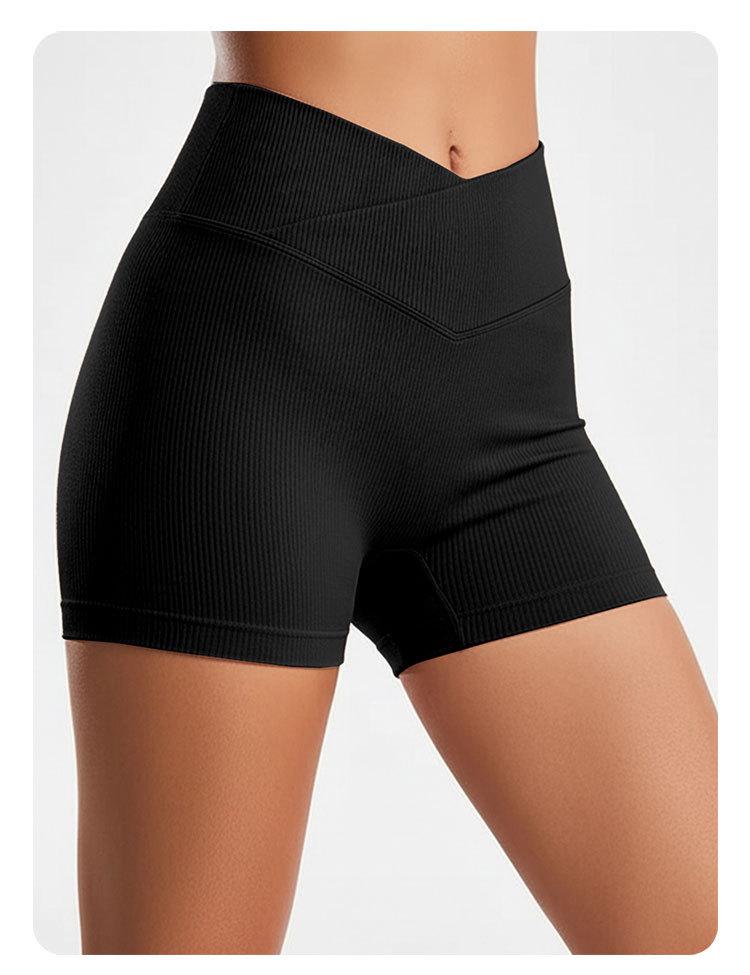 Women's Cross Waist Elastic Yoga Shorts with Peach Hip Design - Three-Quarter Length, Perfect for Running and Fitness