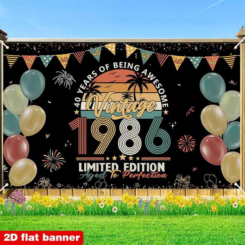 2D Black Vintage Style 1986 40th Birthday Photo Booth Backdrop