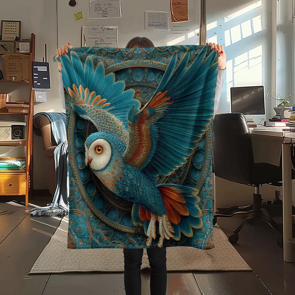 Winged Owl  Print Flannel Blanket, High Quality Comfortable for All Seasons, Home Decor, Warmth and Comfort