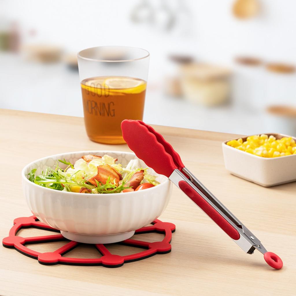 5 Pcs Small Serving Kitchen Tongs with Silicone Tips Mini Silicone Tongs 7 Inch Christmas Party Supplies for Salad, Grilling, Frying and Cooking