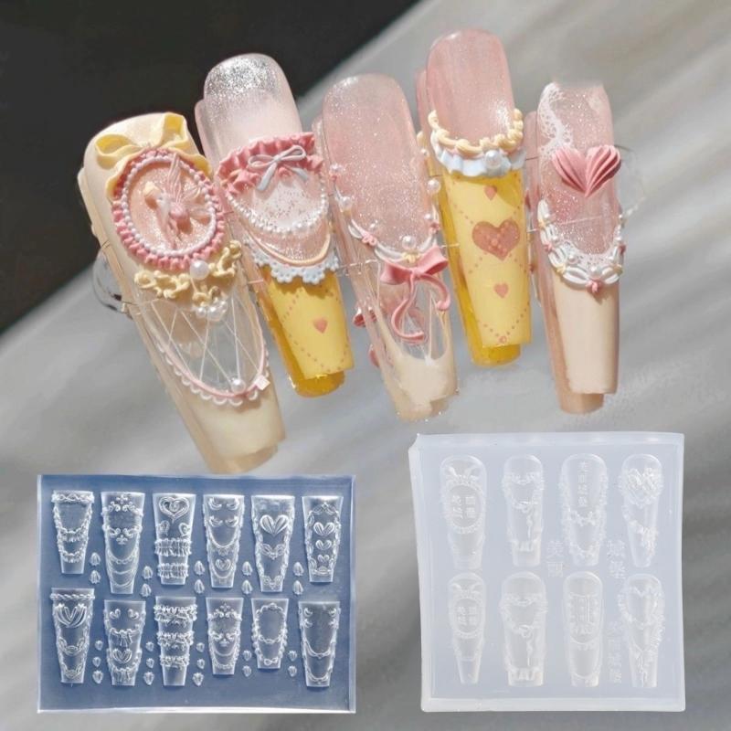 Professional Silicone Nail Mold Intricate Carved Details Easy Demolding For Resin Crafts DIY Nail Accessories
