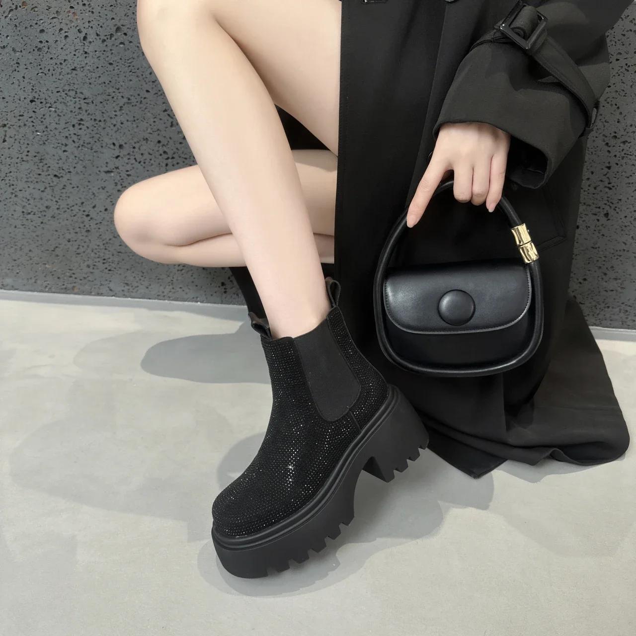 

Роскошные ботильоны на платформе Chelsea Женская обувь на высоком каблуке Зимние сапоги 2024 года Трендовый дизайнерский готический Botas Mujer 40