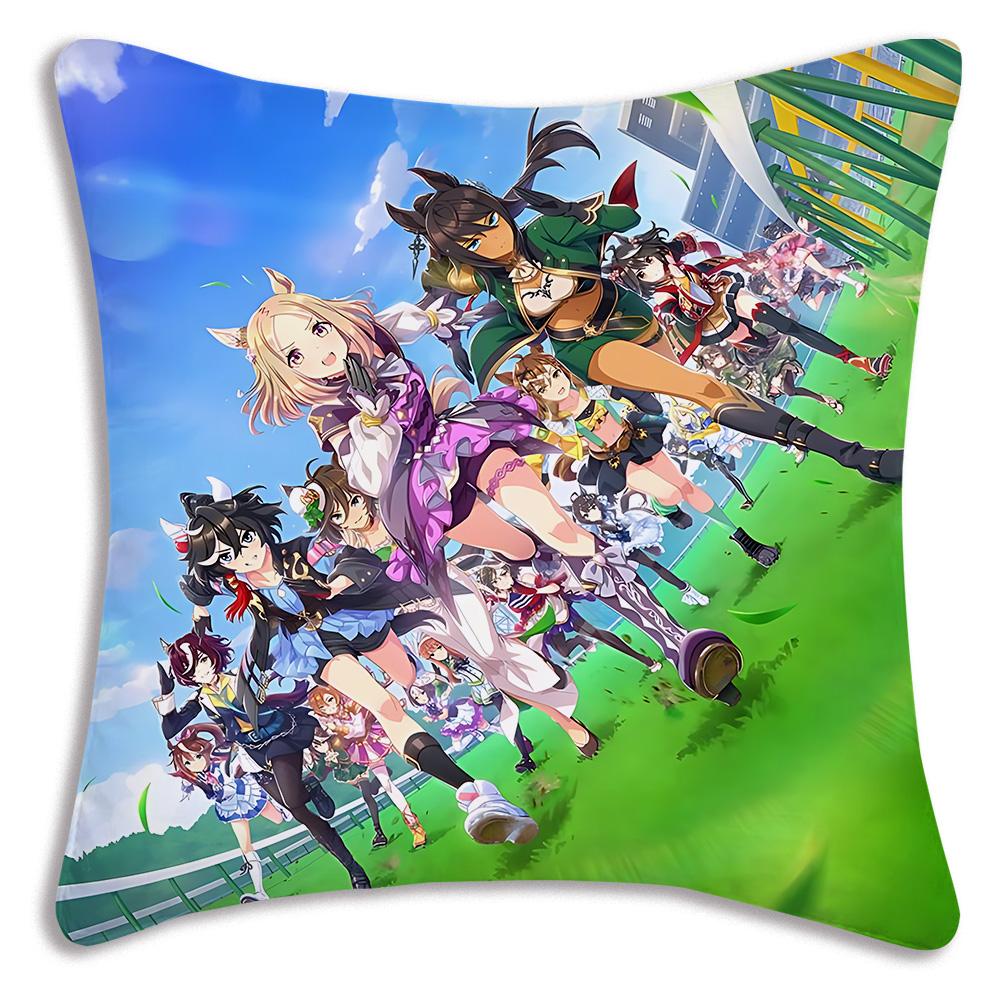 Anime Uma M-Musume Pretty Derby Pillow Covers Cartoon Sofa Decorative Home Double-sided Printing Short Plush Cute Cushion Cover