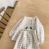 Baby Cotton Linen Clothes Set Plaid Cartoon Casual Tops + Pants 2pcs Baby Set Cute Boy Girls Comfortable Infant Outfits