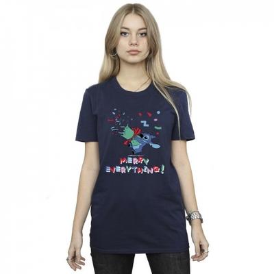 Camiseta Boyfriend de Algodão Lilo e Stitch Stitch Merry Everything Feminina/Senhora