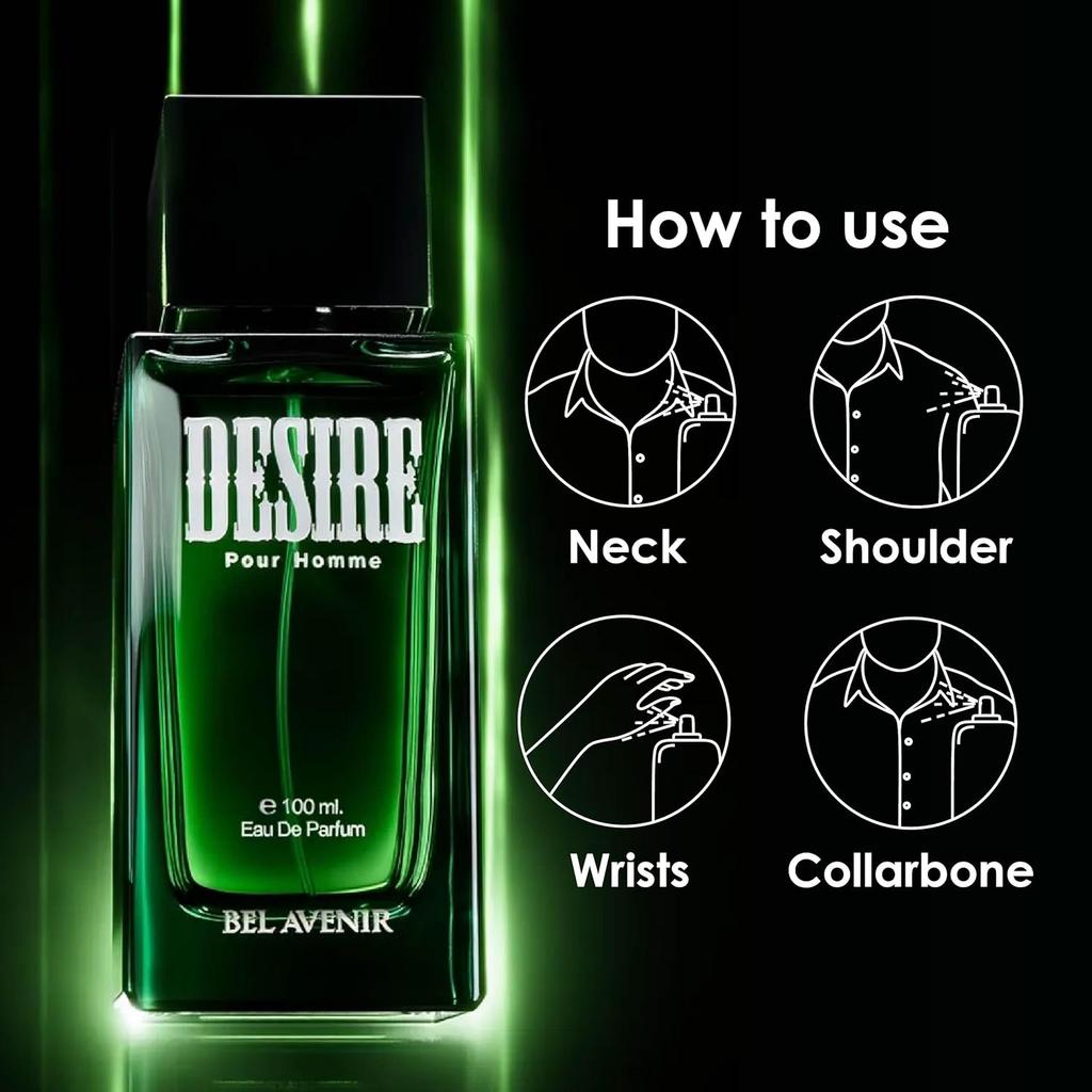 Bel Avenir Desire Perfume for Men | Long Lasting Perfume (8–10 Hours) | Fresh Aromatic Woody Fragrance for Everyday & Night Wear | EDP 100 ml