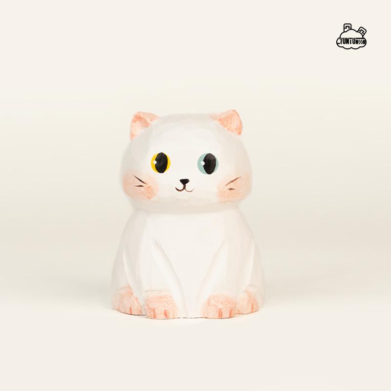 Figurină animal pisică din lemn sculptat pentru copii, ornament mic creativ de birou, decor pentru mașină, jucărie de scenă