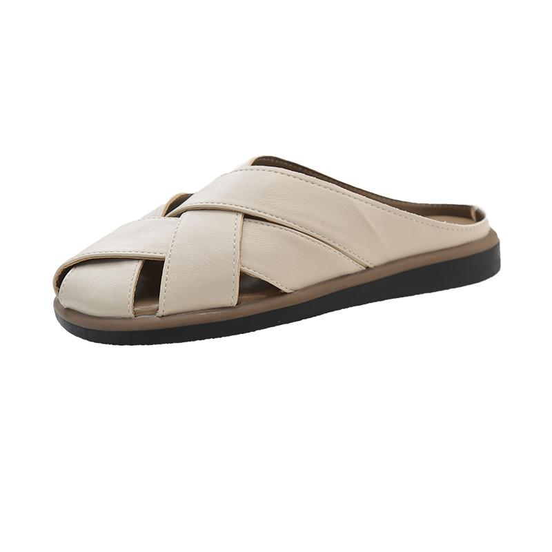 

Fashion Baotou Half-slippers for Women in Summer Flat-soled Outer Wear 2025 New Roman Shoes One-step Soft-soled Sandals 35