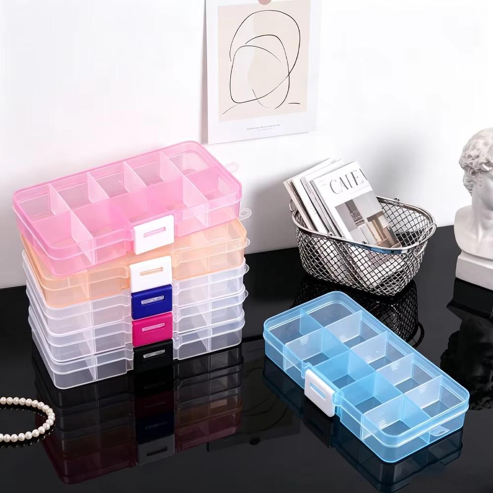Clear Plastic Storage Box 10 Compartment with Sealing Lid Container for Case for Small Jewelry Ring for Pill Multicolor