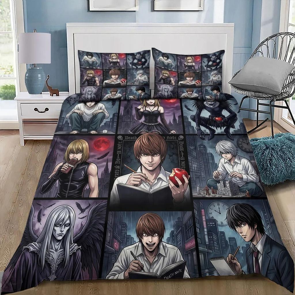 3D Spausdintas Mirties Užrašas Anime Patalynės Komplektas Berniukams Mergaitėms Twin Queen King Dydžio Antklodės Užvalkalas Pagalvės Užvalkalas Lovos Berniukams Suaugusiems Namų Tekstilė