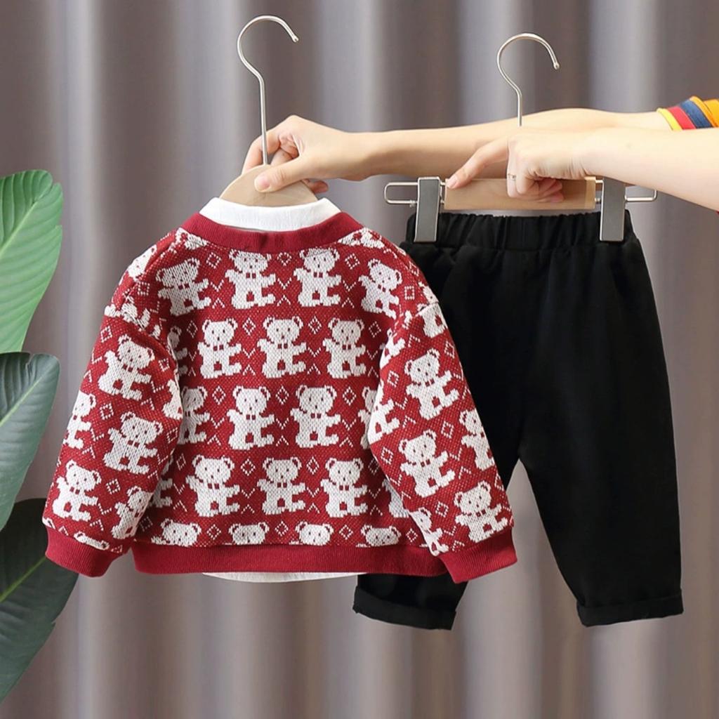 Spring and Autumn Suits 1-3 Years Old Children's Autumn Clothes Handsome Shirt + Cardigan + Pants Three-piece Suit