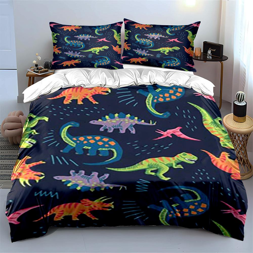 Colorful Dinosaur Bedding Set Bedding Set (1 Duvet Cover, 2 Pillowcases, Duvet Not Included)