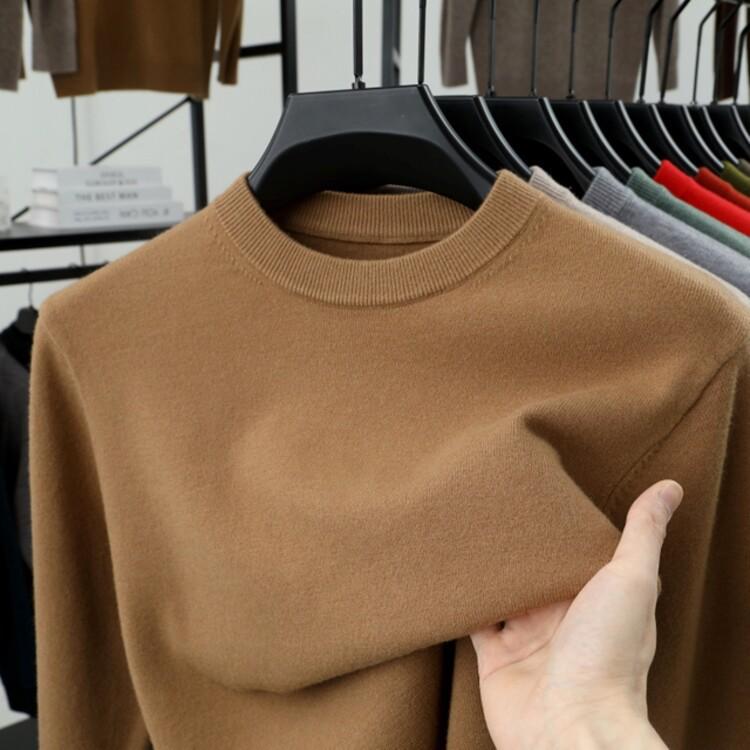 Men's Thick Knit Sweater - Round Neck, Solid Color, 500g, Autumn/Winter