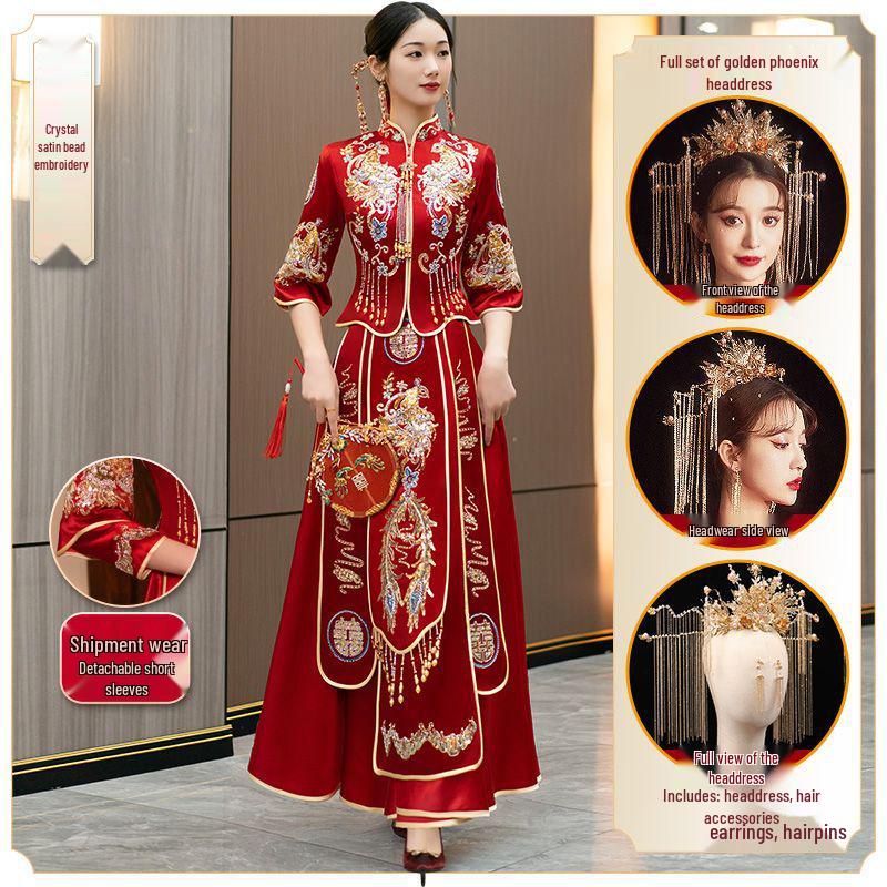 Hua Chu Xi 2025 Elegant Chinese High-end Xiu He Wedding Toast Dress, Exquisite Craftsmanship