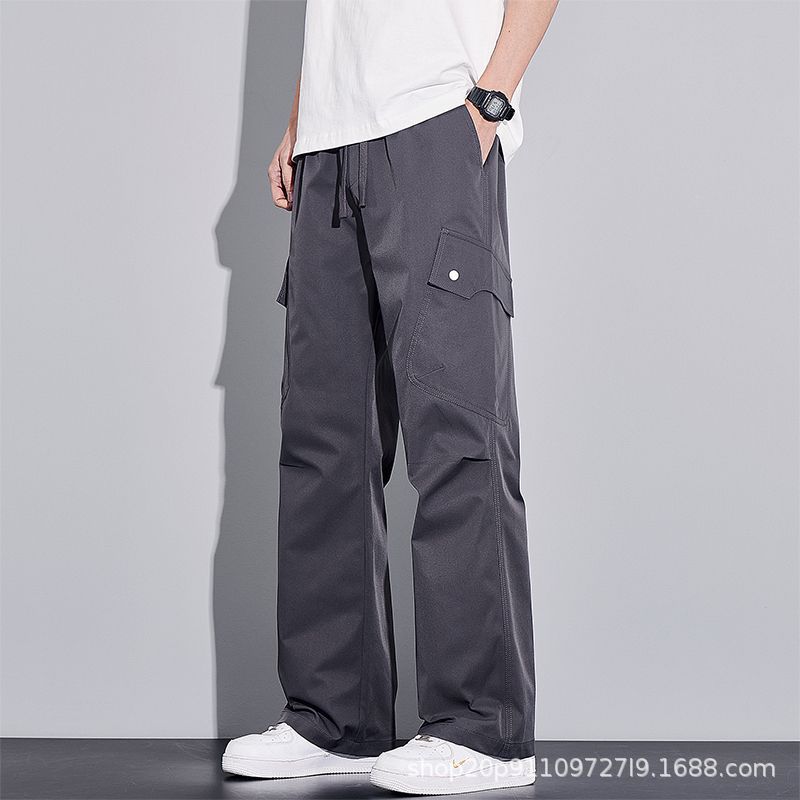 

Retro tooling paratrooper pants for men and women, new early autumn thin loose casual tooling trousers M серый