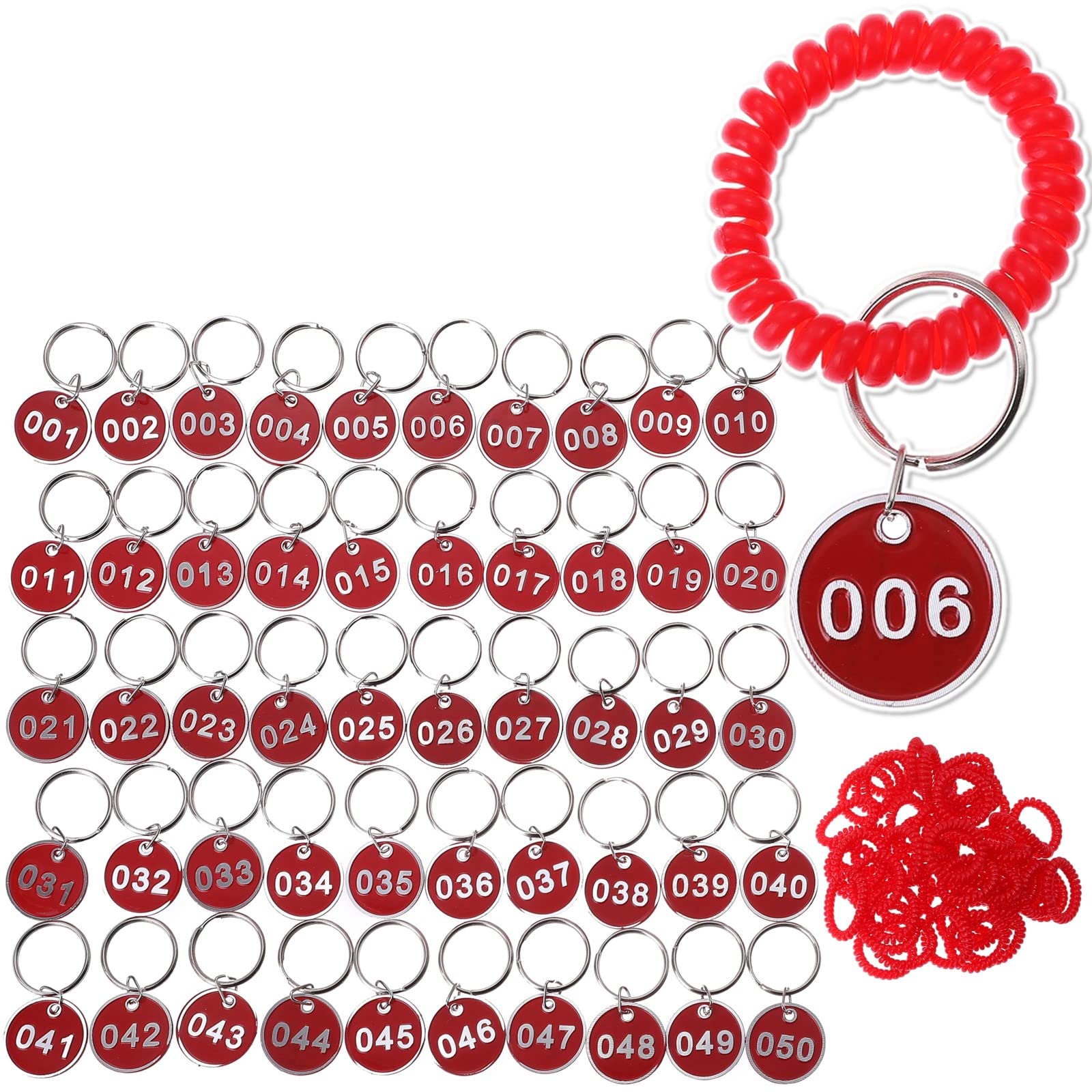 

Lebonarie Door Number Tag, Key Label Tag, Keychain Bracelet, Locker Number Tag, Luggage Tag (Red, 1-50)