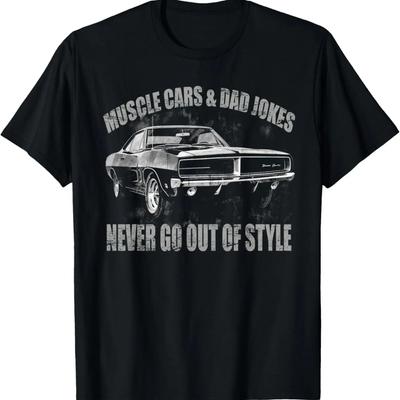 Muscle Cars & Dad Jokes - Vintage Muscle Car Graphic T-Shirt