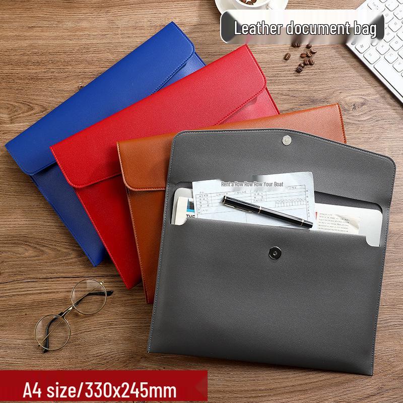Custom Waterproof A4 Leather Document Folder with Snap Button for Business - Thickened File Bag with Logo Printing