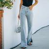 Women's Casual Wash Split Mid-waist  Denim Casual Trousers Long Pants