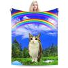 Superweiche Decke für Studenten, dekorative Regenbogen-Meow-Eule, Überwurfdecke, Flanell-Bettüberwurf für Sofa, Sessel, neuartige Sofa-Bettdecke