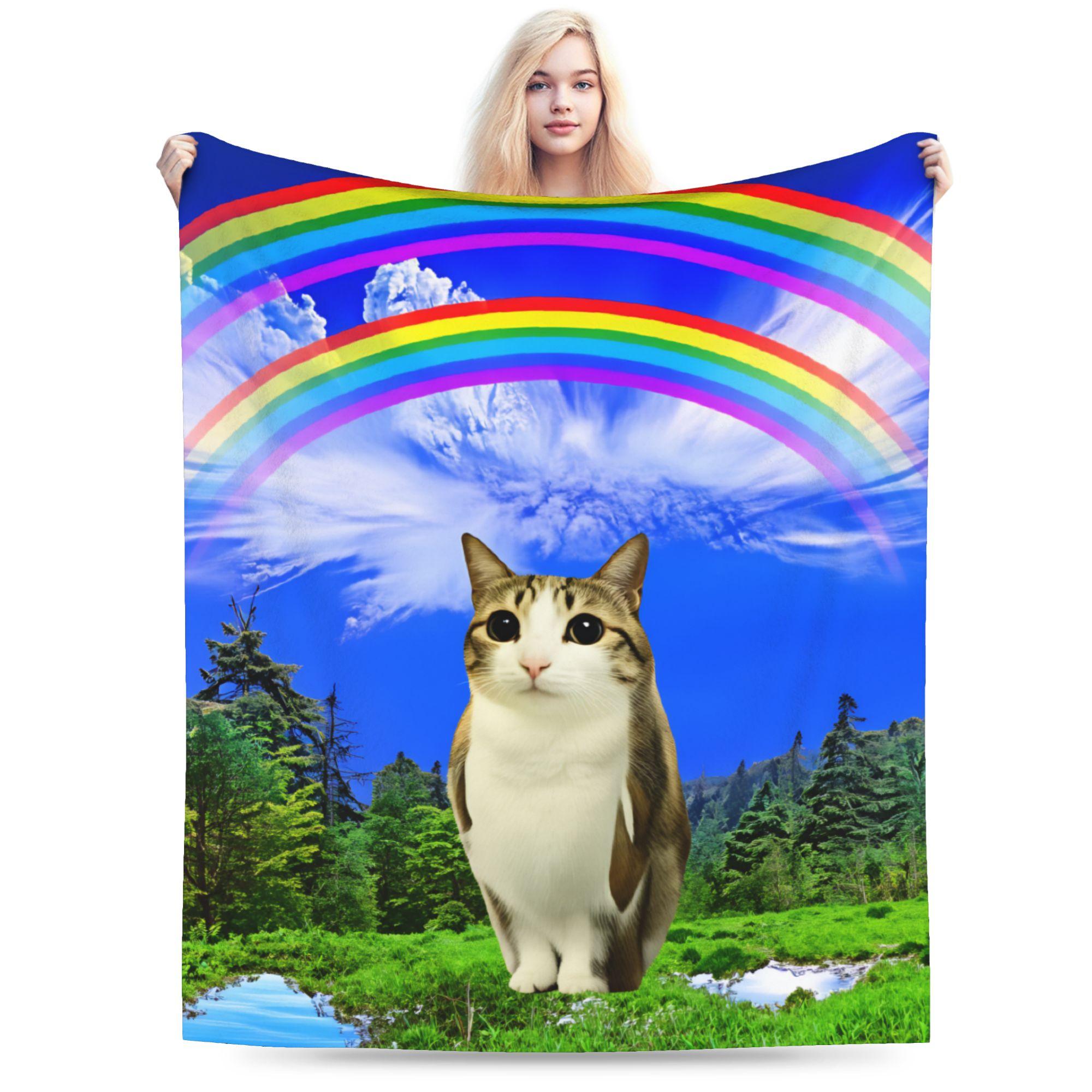 

Super Soft Blanket Students Decorative Rainbow Meow Owl Throw Blanket Flannel Bedspread For Couch Chair Novelty Sofa Bed Cover 30x40in