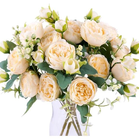 Floweroyal 4 Bunches Peony Artificial Flowers White Flowers Silk Peonies Bouquets for Wedding Party Table Centerpieces Floral Arrangement Home