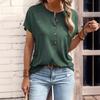 Women's Henley Neck Short Sleeve T Shirt Loose Fit Solid Color Button Placket Summer Casual Straight Top