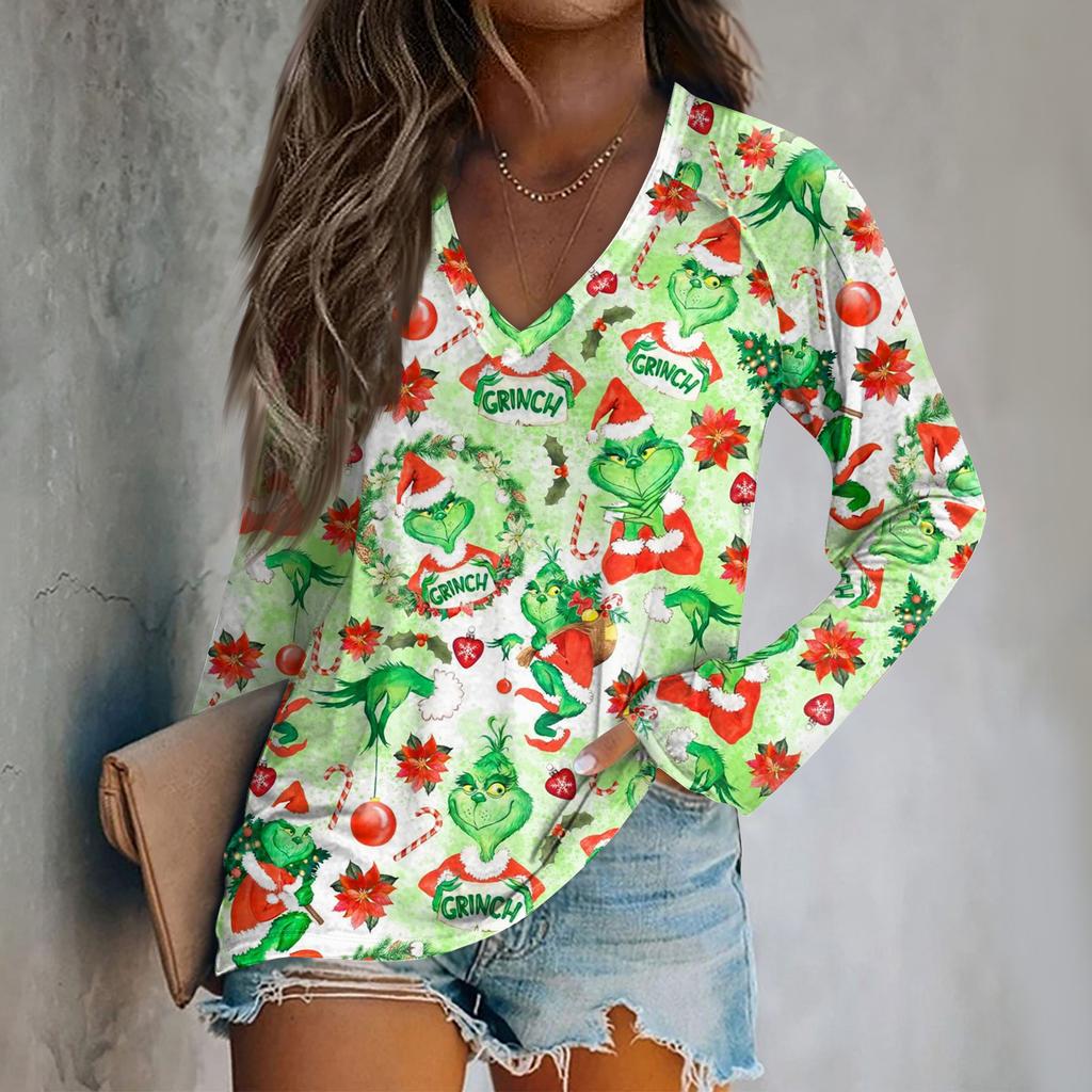 Women's Fashion Loose Raglan Sleeve T-Shirt With Christmas Print Casual Top