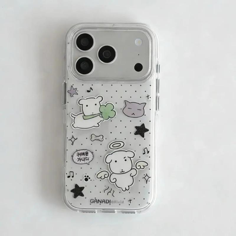 Korean Cute Big Head Puppy Polka Dots Phone Case For iPhone 17 Air 16 15 14 13 12 11 Pro Max 16e 17e X XR XS Max 7 8 Plus Cover