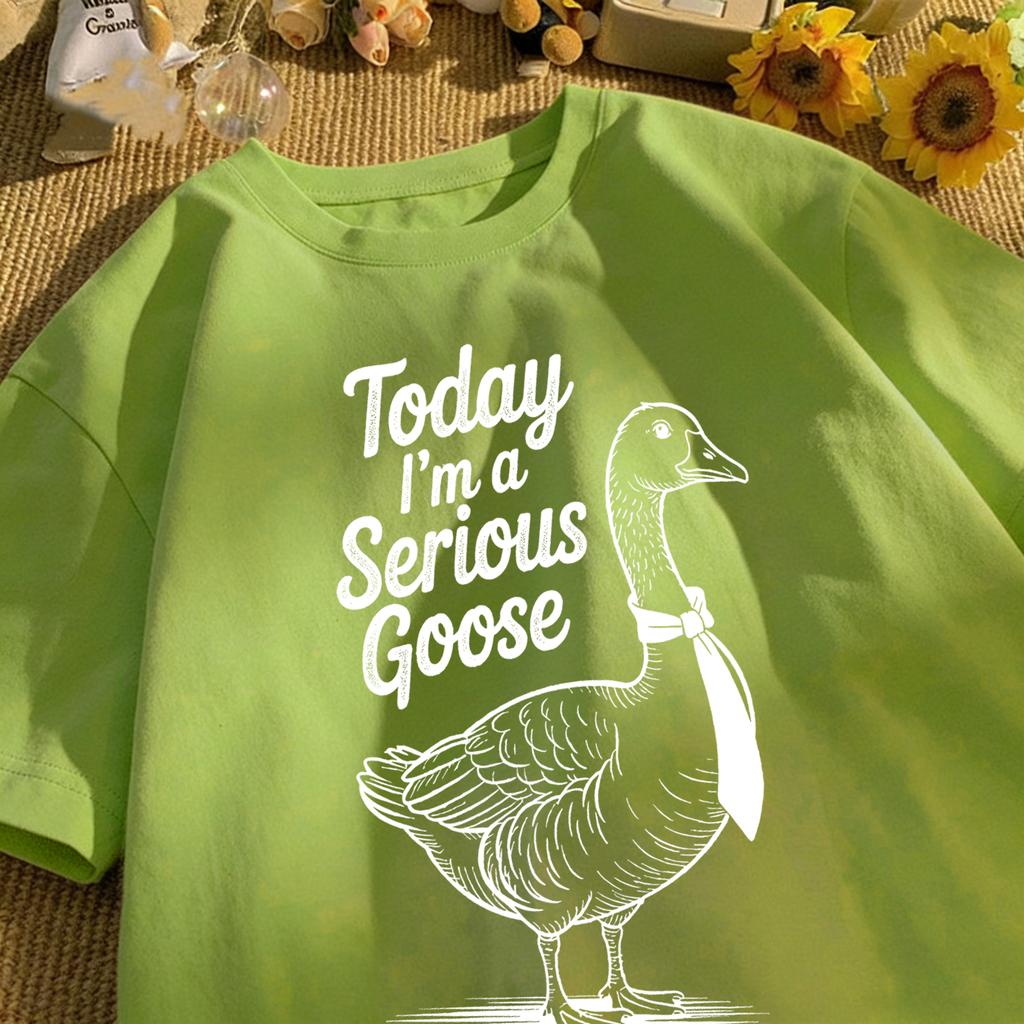 Today I Am A Serious Goose Printed Unisex Retro T-Shirt Cotton Tee Summer Clothing Loose Fashion Top Unisex All-Match Streetwear