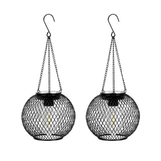 1/2/4Pcs Solar Lantern Outdoor Metal Mesh Shell Solar Powered Hanging Lantern with Hook And Base Garden Patio Porch Decor