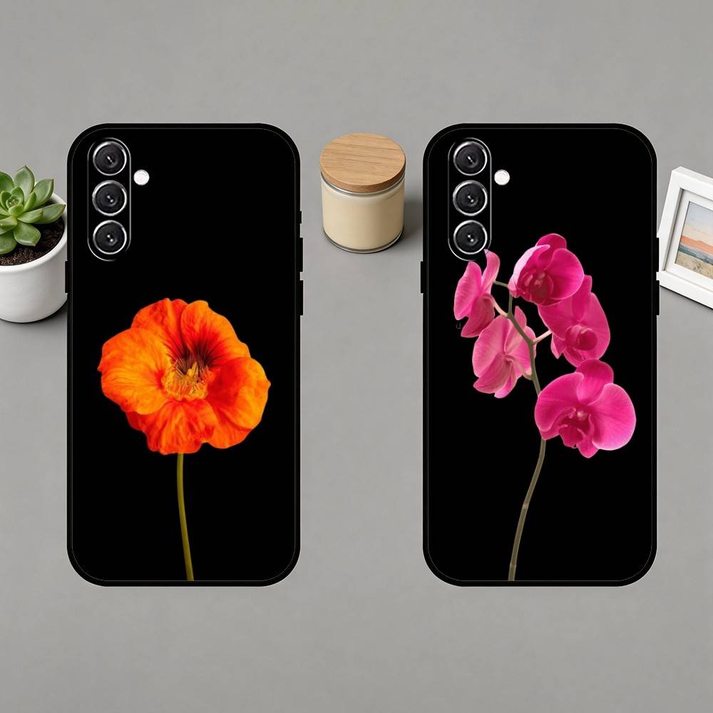 R-Realistic flowers Phone Case For Samsung Galaxy A91,80,73,72 ,71,53,52,32 ,31,22,21s,20,Soft Black Case