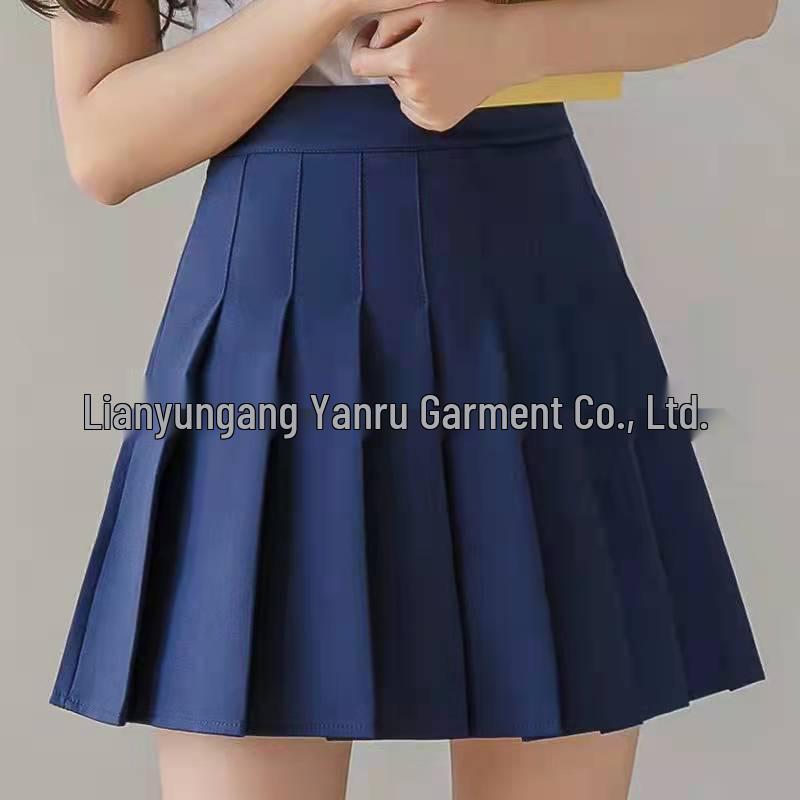 Women's Khaki Pleated A-Line Skirt - High Waist, Plus Size, School Style, Slim Fit, Autumn/Winter, Short Length.