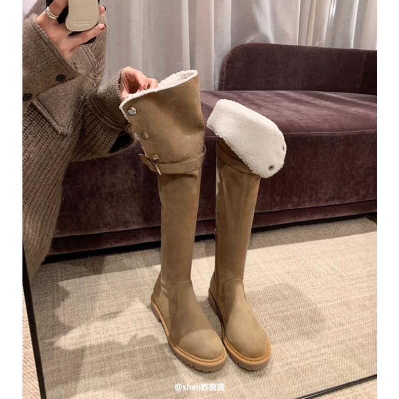 Lamb Wool Over the Knee Boots Women's Autumn and Winter Thick-soled Boots Thickened Velvet Cotton Boots Warm Snow Boots