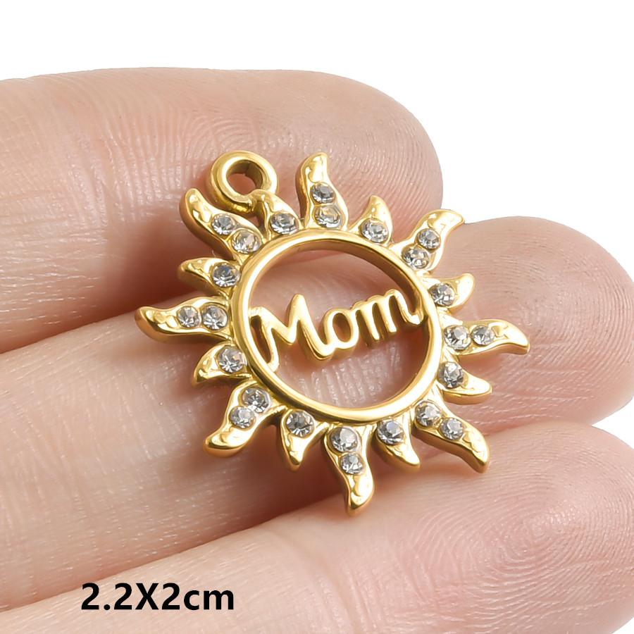 5pcs Love Mom Child Charm Heart Stainless Steel Pendants For Jewelry Making Supplies Mother's Day Rhinestone DIY Materials Craft
