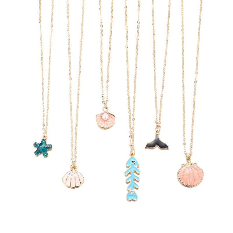 Multi-Layer Necklace Summer Cartoon Fresh Shell Pearl Jewelry Starfish Pendant Fish Bone Necklace